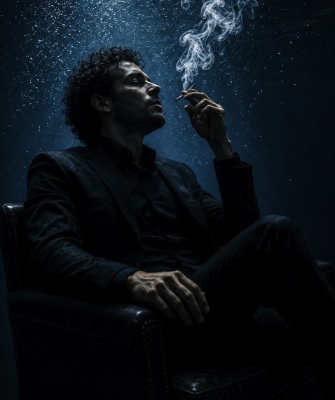 A man smoking underwater